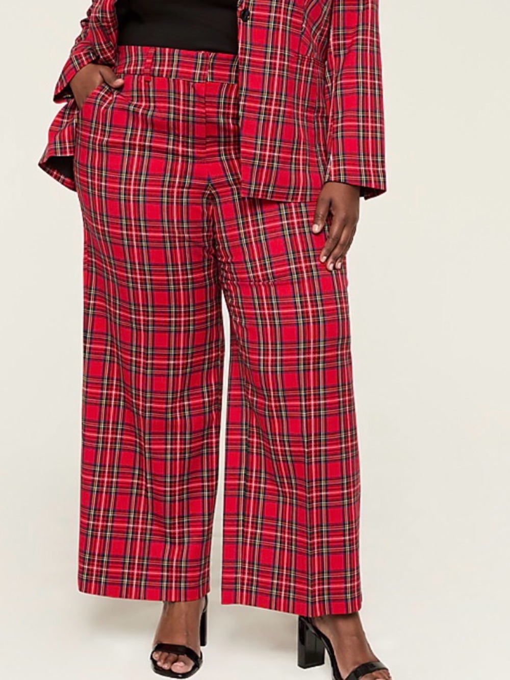 Lane Bryant Pants 24 Red Plaid Holiday Tartan Wide Leg High Rise Dress Trouser